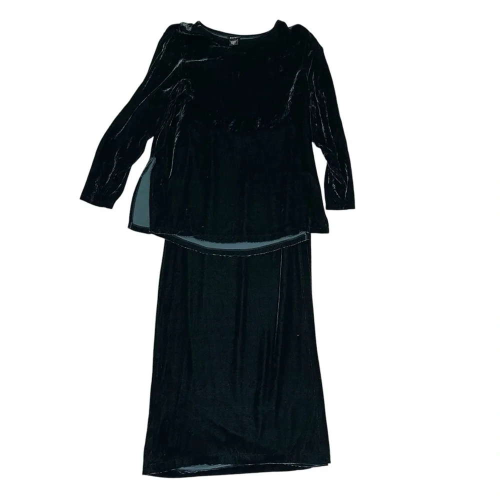 Eileen Fisher Sz Med Wrap Skirt & Top Green Teal Velvet Silk Blend Two Pc Set